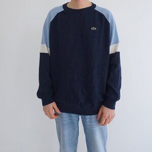 Lacoste Blue Solid V Neck Knit Sweater Minimalist Preppy Cotton Pullover XXL